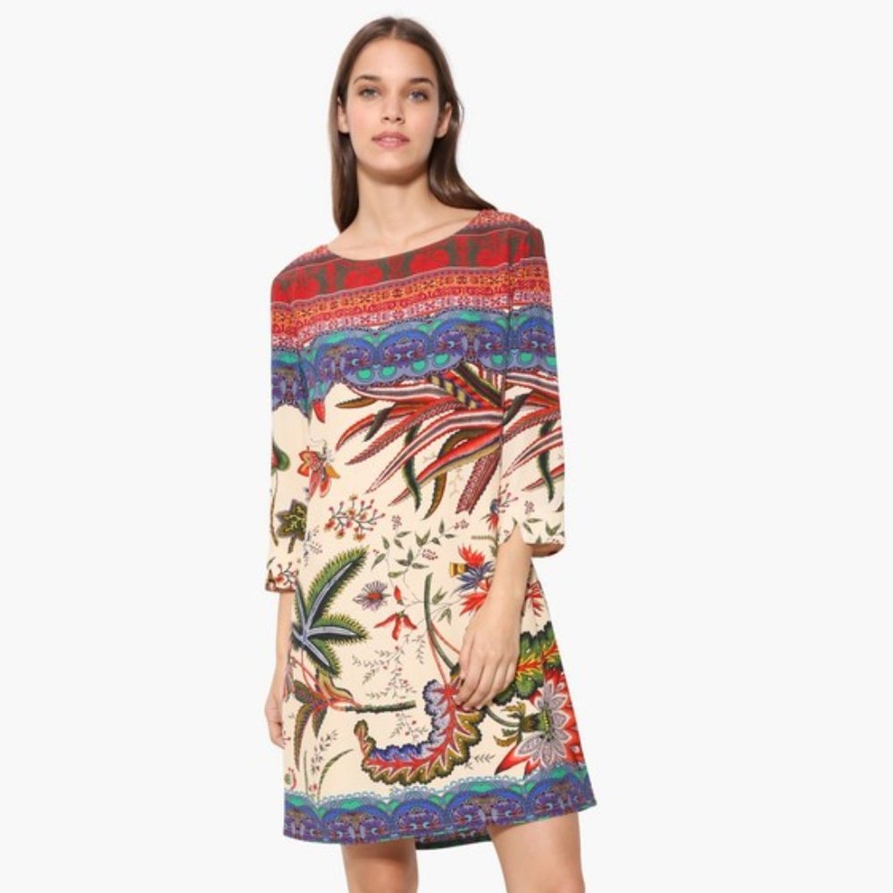 Desigual Crudo Floral Print Sheath Dress 36 XS NWT